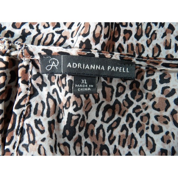Adrianna Papell XL Blouse Top Leopard Animal Smocked Keyhole Office Career - Picture 5 of 14